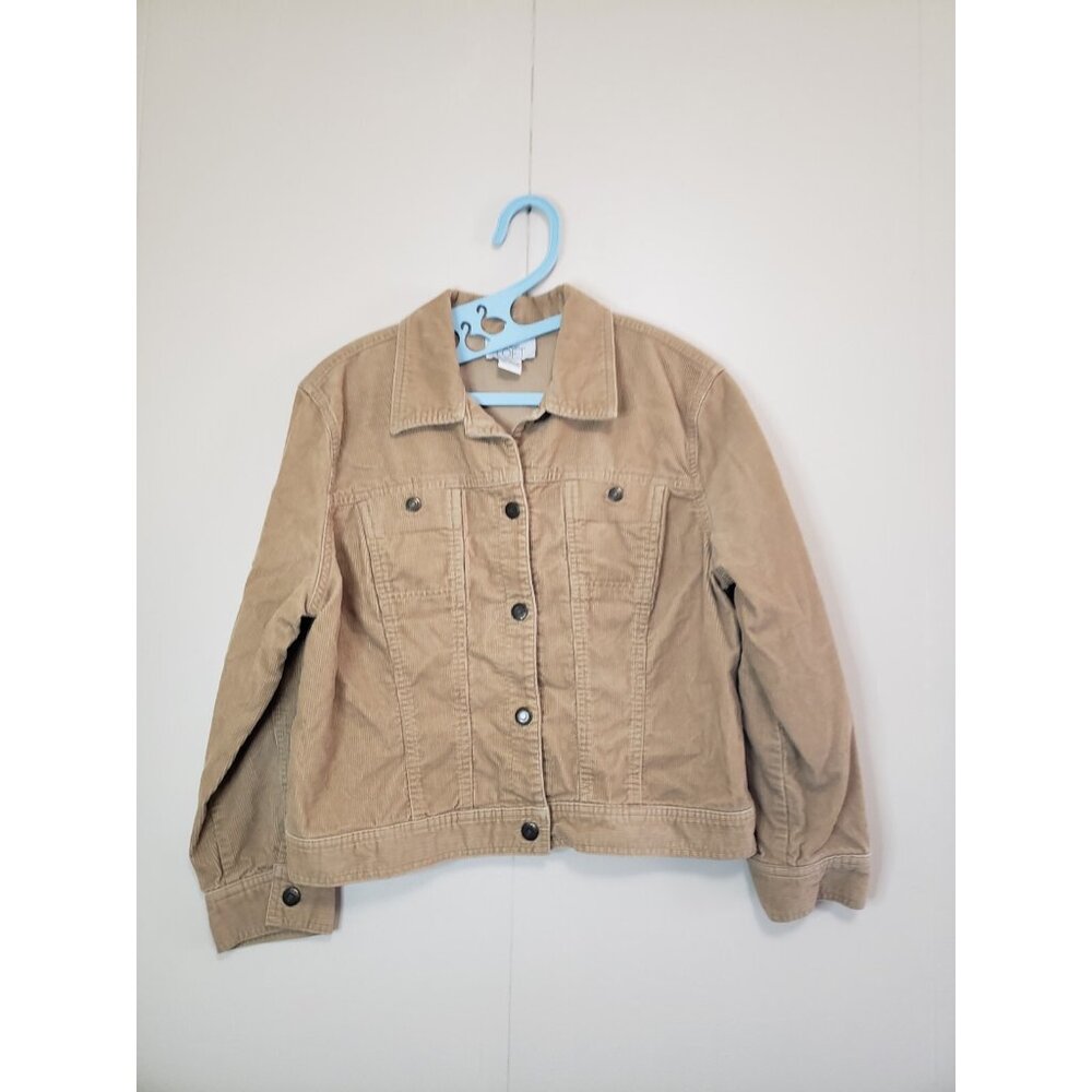 Ann Taylor Loft Womens Petite 12P Trucker Jacket Corduroy Tan 100% Cotton Button - Picture 1 of 5